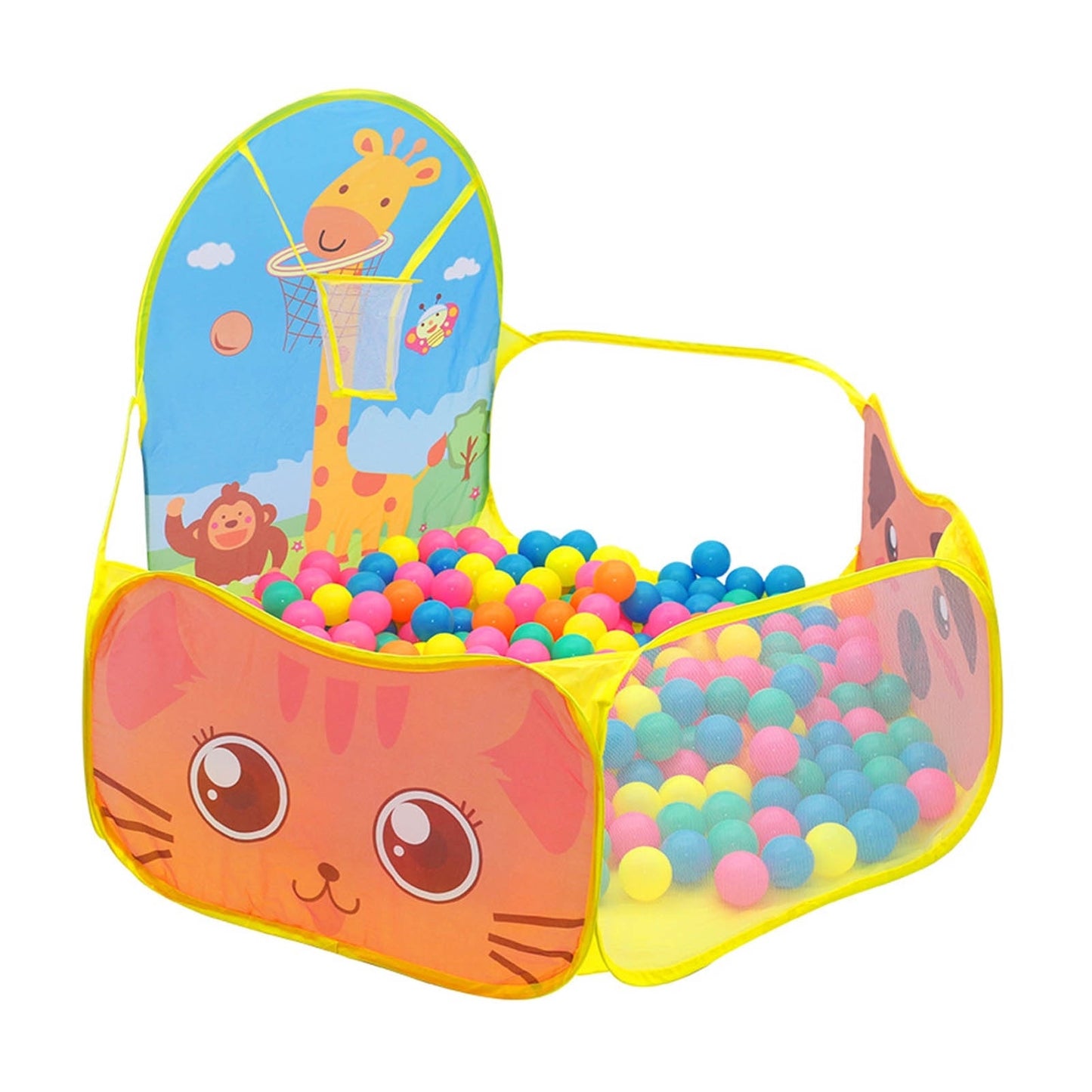 Piscina Joaca Pliabila Macvi® pentru Copii cu Model Girafa si Cos Baschet 100x100x80 cm