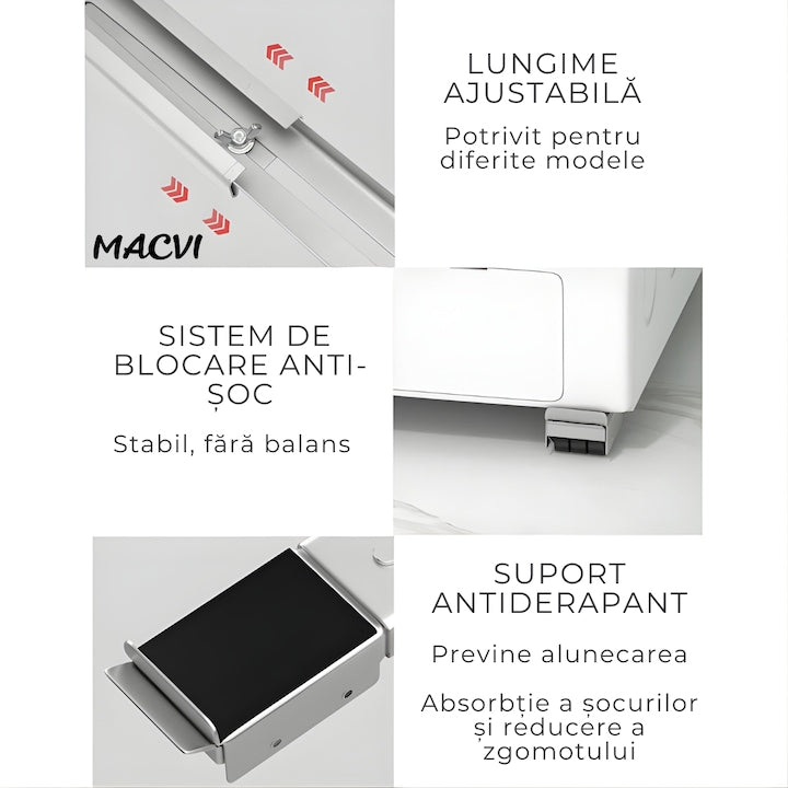 Dispozitiv Cu Roti Macvi® pentru Mutare Frigider si Electrocasnice, Suport Mobil Extensibil din Metal 45-70 cm, Roti Duble Rezistente, Sistem Anti-alunecare