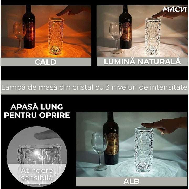 Veioza Cristal Macvi® RGB Eleganta cu Telecomanda