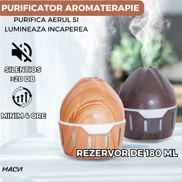 Difuzor Aromaterapie SD-071 Macvi® cu Umidificator, 130 ml, Lumini LED, Maro