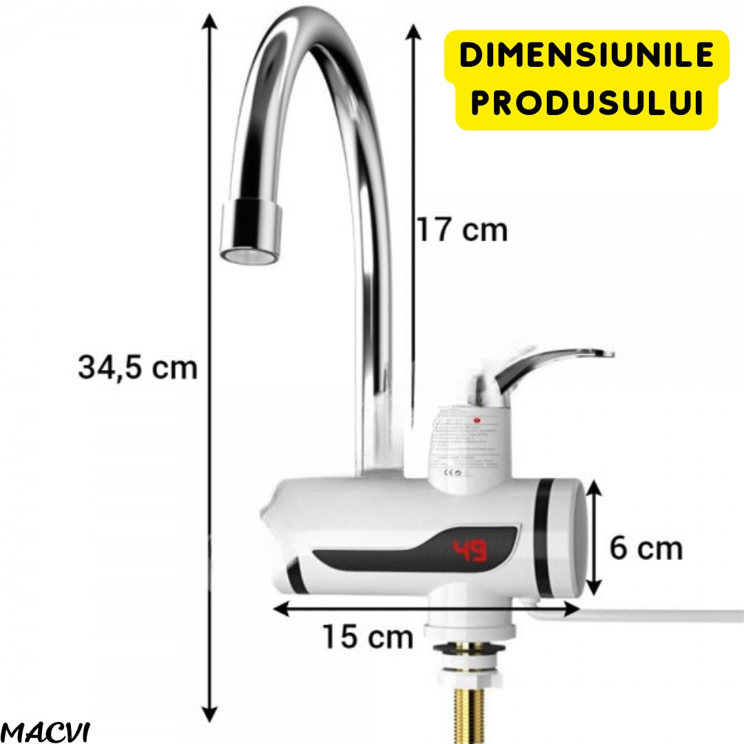 Robinet electric Model RX-00701 Macvi®, LED, apa calda instant, WSN + Filtru pentru apa, montabil pe robinet, Alb