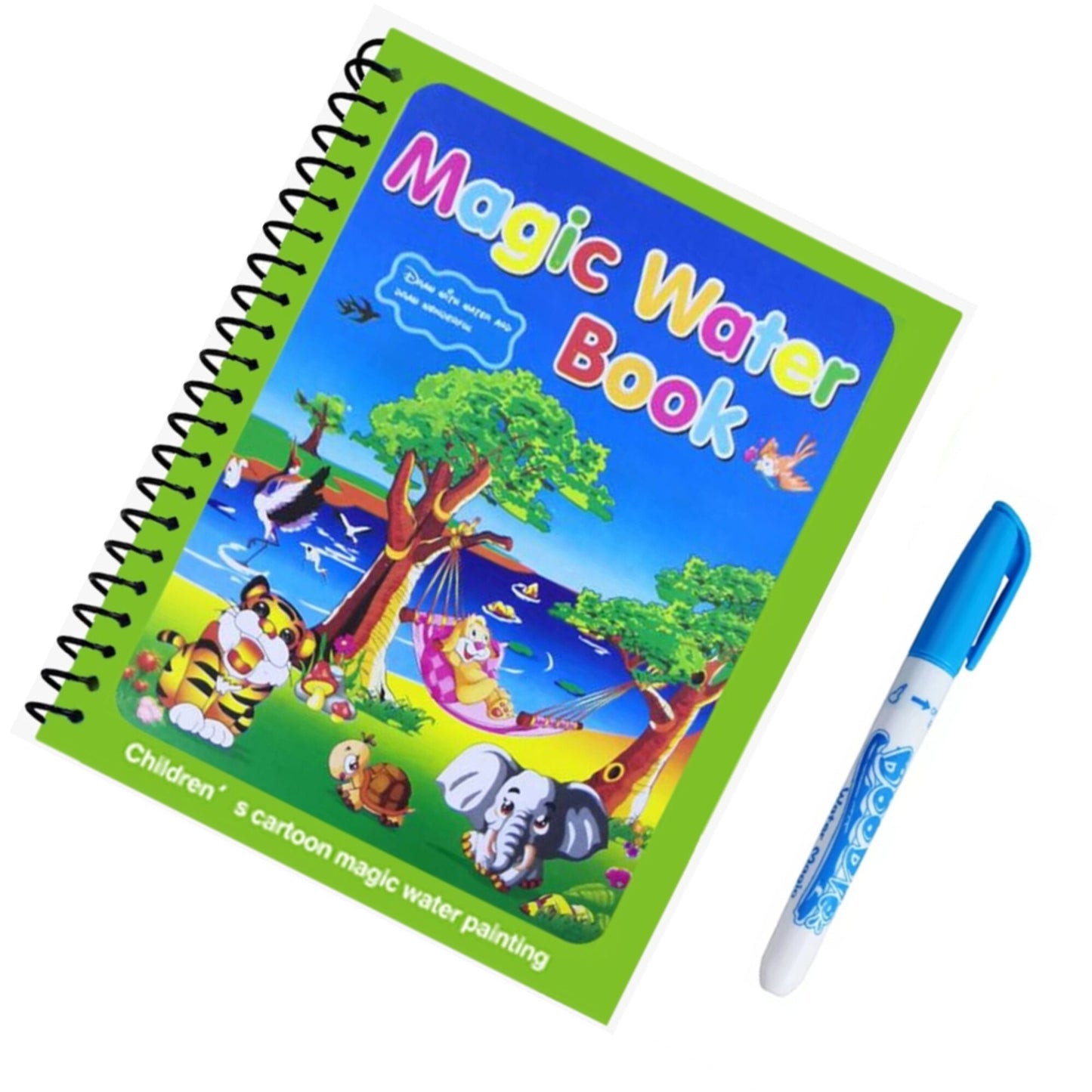 Carte de colorat reutilizabila Macvi Magic Book, 8 pagini, tematica animale, culori vibrante, pentru copii 3 ani+