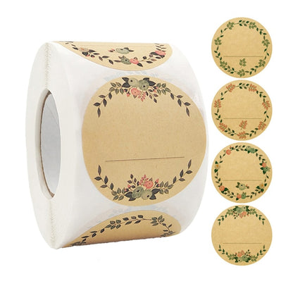 Set 500 Etichete Autoadezive Rotunde Macvi® 5 cm Maro Model Coroana cu Spatiu Scriere, Pentru Borcane, Cadouri, Organizare