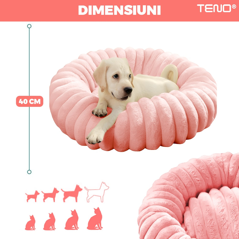 Pat pentru animale Teno, moale, roz, 40cm diametru, cu baza anti-alunecare
