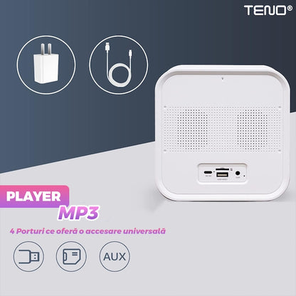 Ceas Desteptator Multifunctional Teno®, Bluetooth, functie de alarma, functie de radio, afisaj temperatura, lumini RGB, autonomie ridicata, patrat