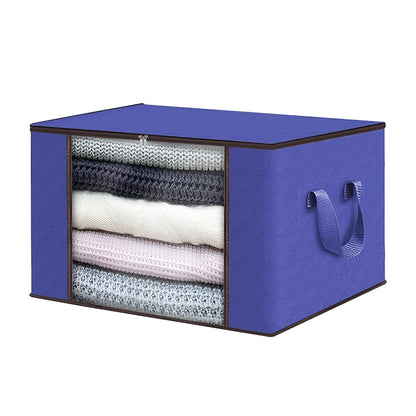 Cutie Depozitare si Organizare Teno®, pliabila, maner ranforsat si fereastra transparenta, pentru haine/paturi/ plapumi/ perne/ lenjerii de pat/jucarii, 84 L, 60x 40x 35 cm, albastru