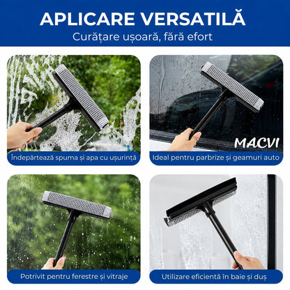 Perie pentru Spalat Geamuri cu Manere Extensibile Macvi® Telescopice din Aluminiu, 120 cm, 2 in 1, Stergator pentru Geamuri