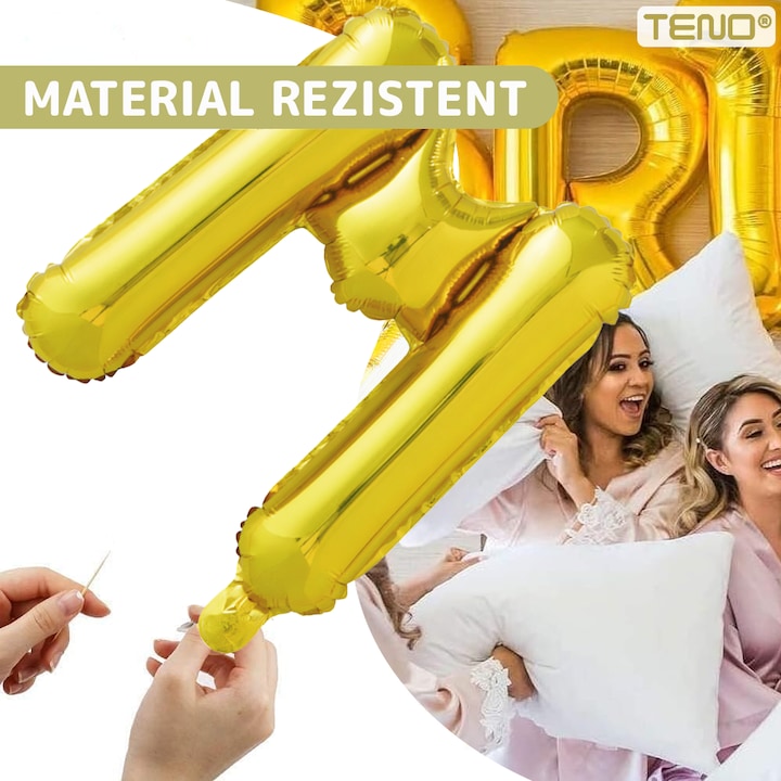 Balon in Forma de Litera M Teno®, metalizat, pentru Petreceri/Aniversari/Evenimente, rezistent, folie, gold, 40 cm