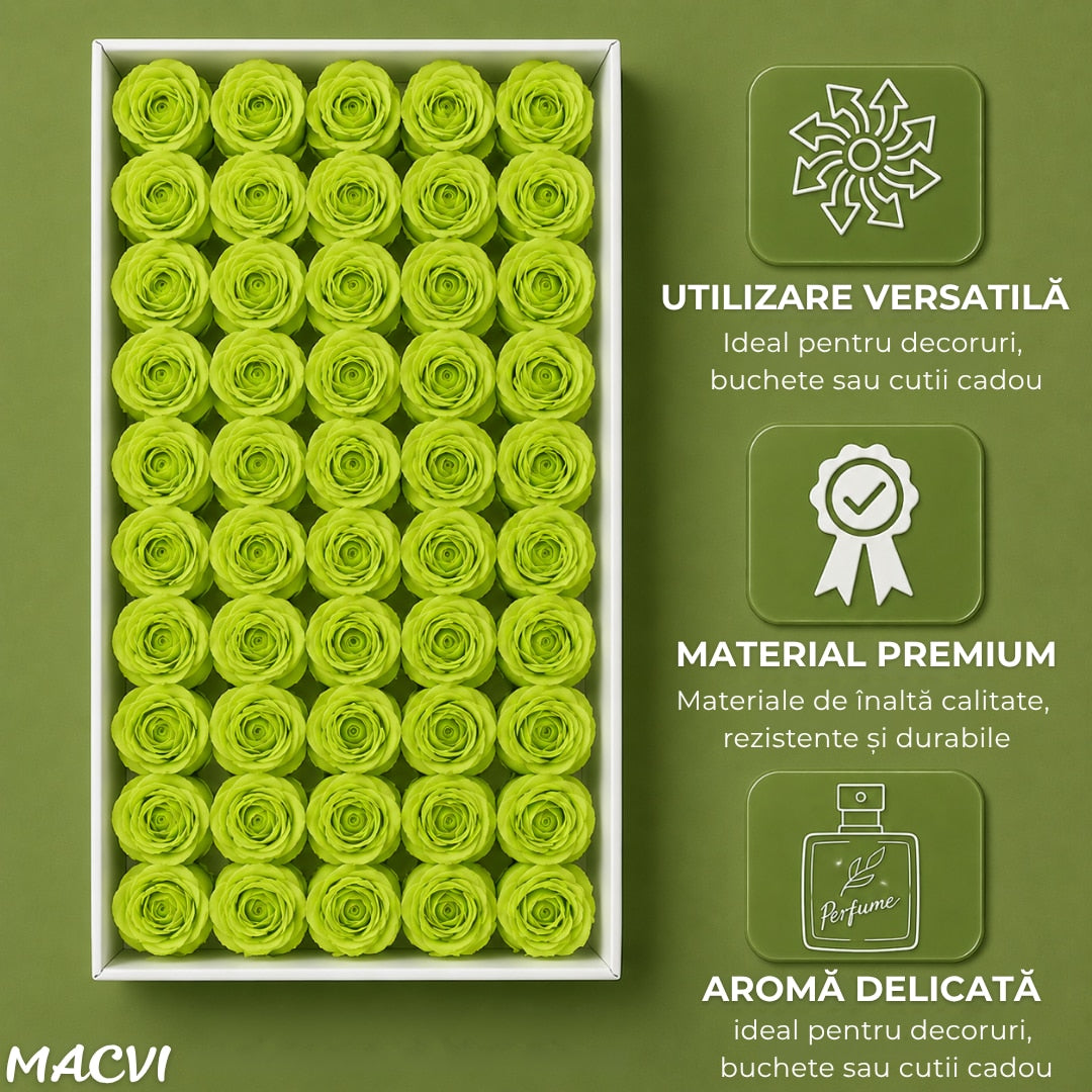 Set 50 trandafiri din sapun, 5x5 cm, calitate premium, decor si cadou elegant, Verde Lime