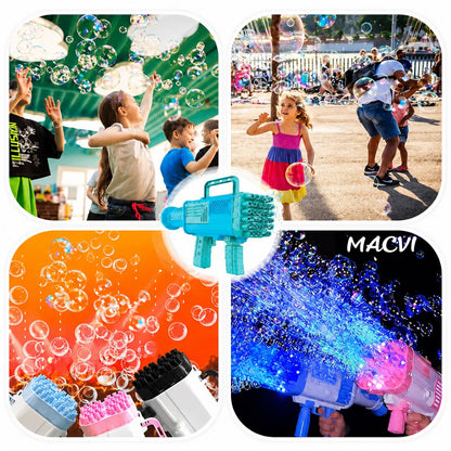 Pistol pentru facut baloane de sapun Macvi® cu 34 de gauri, distractie colorata pentru activitati in aer liber,Albastru