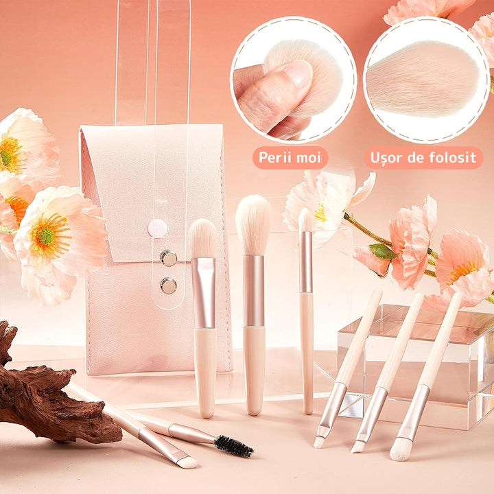 Set 8 Mini Pensule pentru Machiaj Teno®, machiaj profesional/incepatori, portabile, crem
