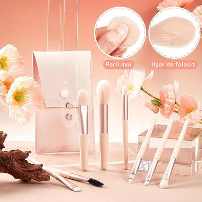 Set 8 Mini Pensule pentru Machiaj Teno®, machiaj profesional/incepatori, portabile, crem