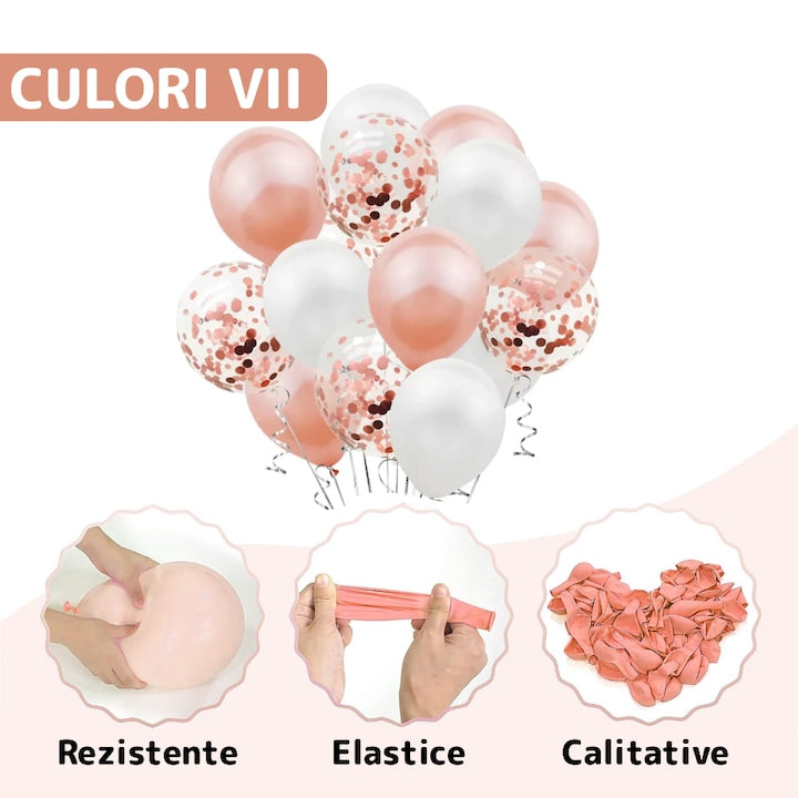 Set 15 Baloane Teno®, Confeti, pentru Petreceri/Aniversari/Evenimente, o singura dimensiune, 3 culori, latex, roz/alb/transparent