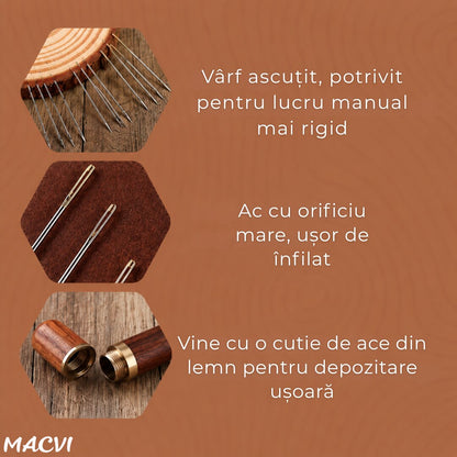Set Ace de Cusut Macvi® cu Autofiletare 12 Piese Inox Dimensiuni Diferite pentru Cusut Manual Reparatii Textile