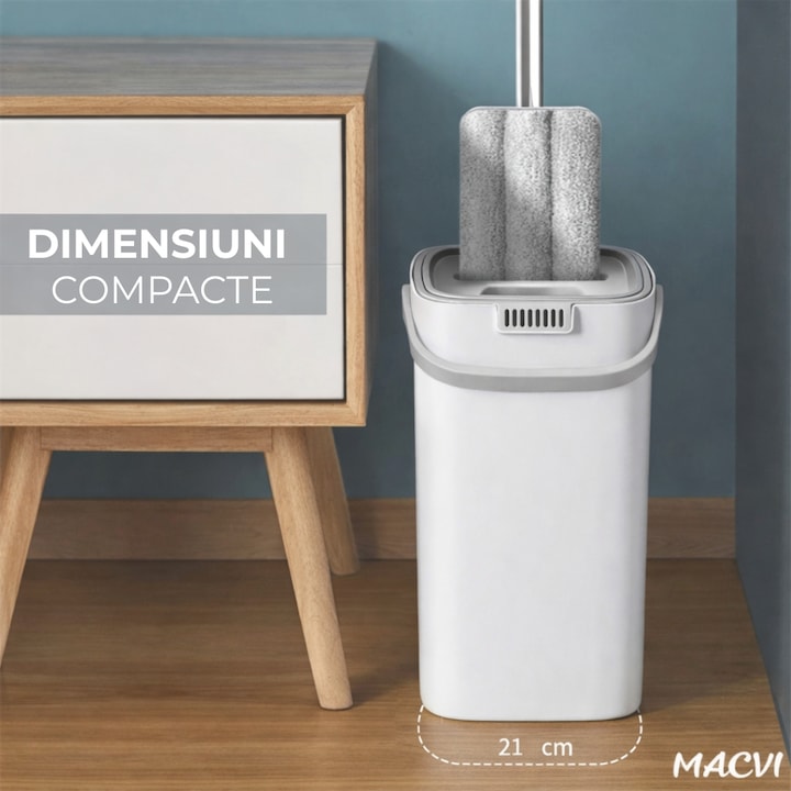 Set mop profesional Macvi® cu galeata si functie de autostoarcere din plastic si metal pentru podele