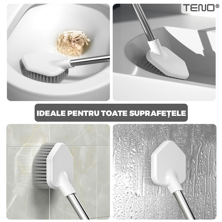 Set 2 Perii pentru Toaleta Teno ®, din silicon, perie zimtata, cap flexibil, suport adeziv pentru montarea pe perete, curata orice tip de suprafata, alb/gri