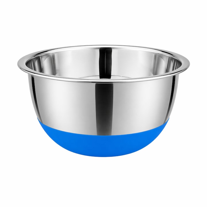 Castron Inox cu Capac si Baza Antiderapanta Macvi® 22 cm Bol Bucatarie, Otel Inoxidabil cu Capac Etans, Albastru