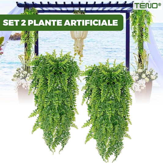 Set 2 Plante Artificiale Tip Iedera Teno®, ramuri agatatoare, aspect natural, rezistente la conditii meteo, frunze detasabile, interior/exterior, 85 cm, verde