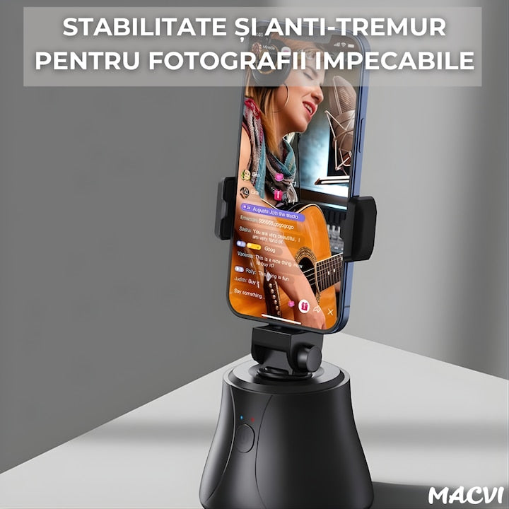 Suport telefon Macvi® portabil cu trepied, rotativ 360°, reglabil, ideal pentru fotografii, YouTube, TikTok, Negru