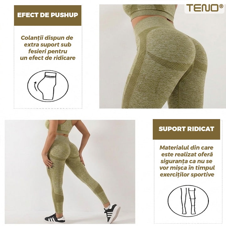 Set Costum Fitness din 2 Piese Teno®, colanti si bustiera, material respirabil, uscare rapida, elasticitate ridicata, one-size, galben