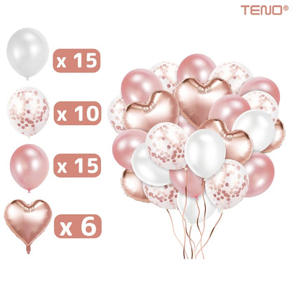 Set 48 Baloane Teno®, Confeti, Inimioara, pentru Petreceri/Aniversari/Evenimente, o singura dimensiune, 2 culori, latex, rose gold