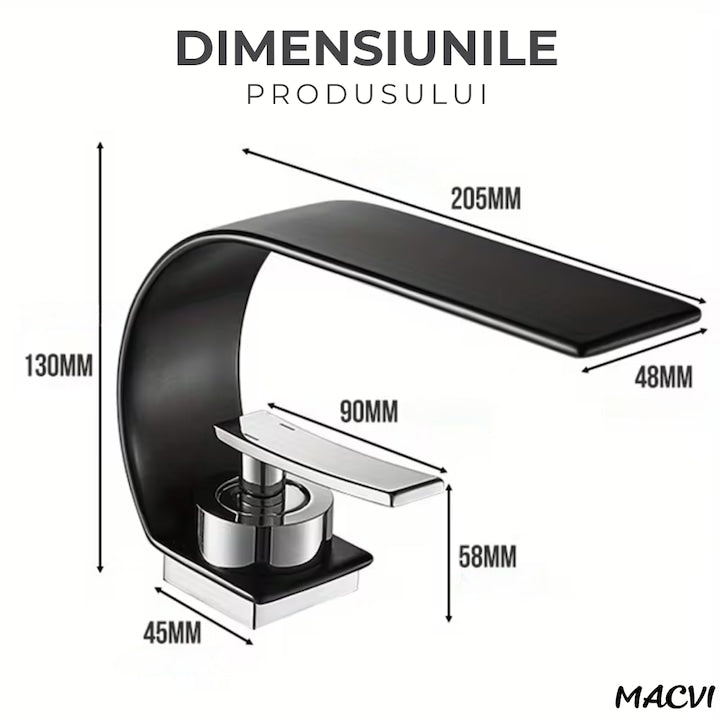 Robinet baie Macvi® tip cascada din alama inaltime 13 cm conexiune 3/8 montaj chiuveta design modern, negru mat