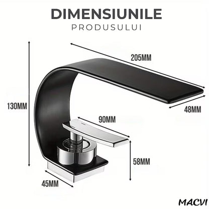 Robinet baie Macvi® tip cascada din alama inaltime 13 cm conexiune 3/8 montaj chiuveta design modern, negru mat