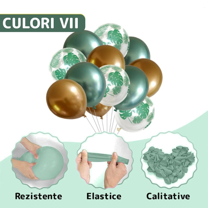 Set 15 Baloane Teno®, Model Frunze, pentru Petreceri/Aniversari/Evenimente, o singura dimensiune, 3 culori, latex, verde/auriu/transparent