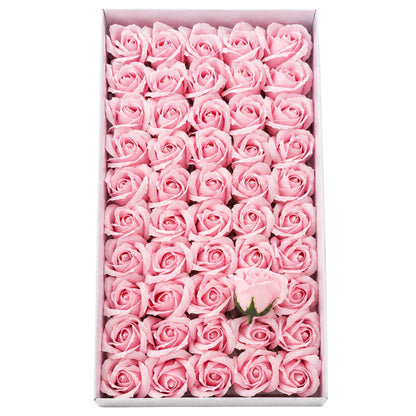 Set 50 trandafiri din sapun, 5x5 cm, calitate premium, decor si cadou elegant, Roz deschis