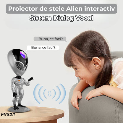 Proiector de Stele Macvi® Tip Alien, Galaxie Stelara, LED cu Telecomanda si Sistem Dialog Vocal, Argintiu