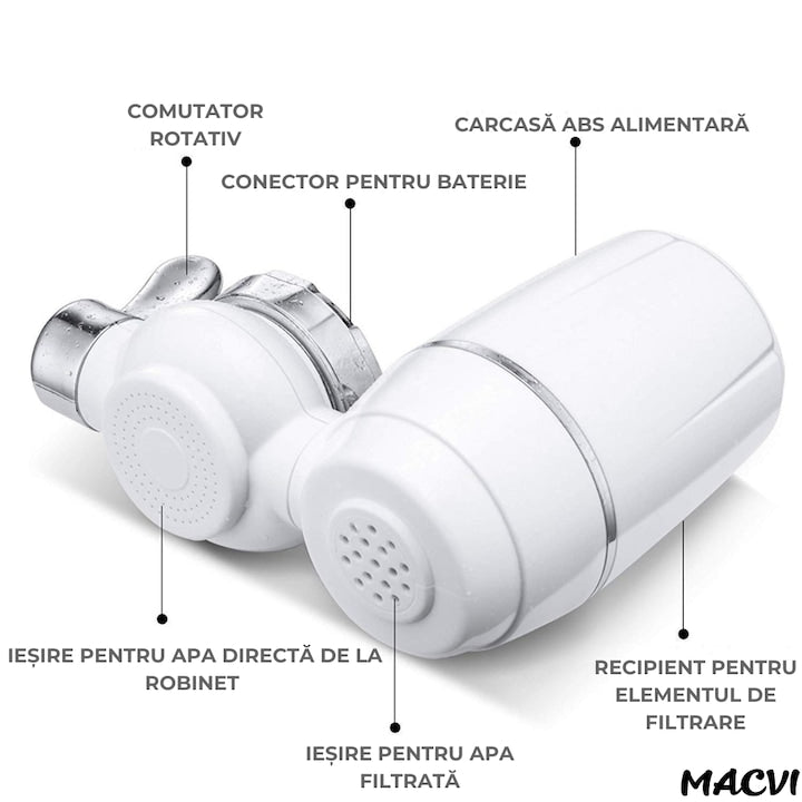Cap de robinet cu filtru de apa Macvi® pentru purificare, usor de instalat, material durabil