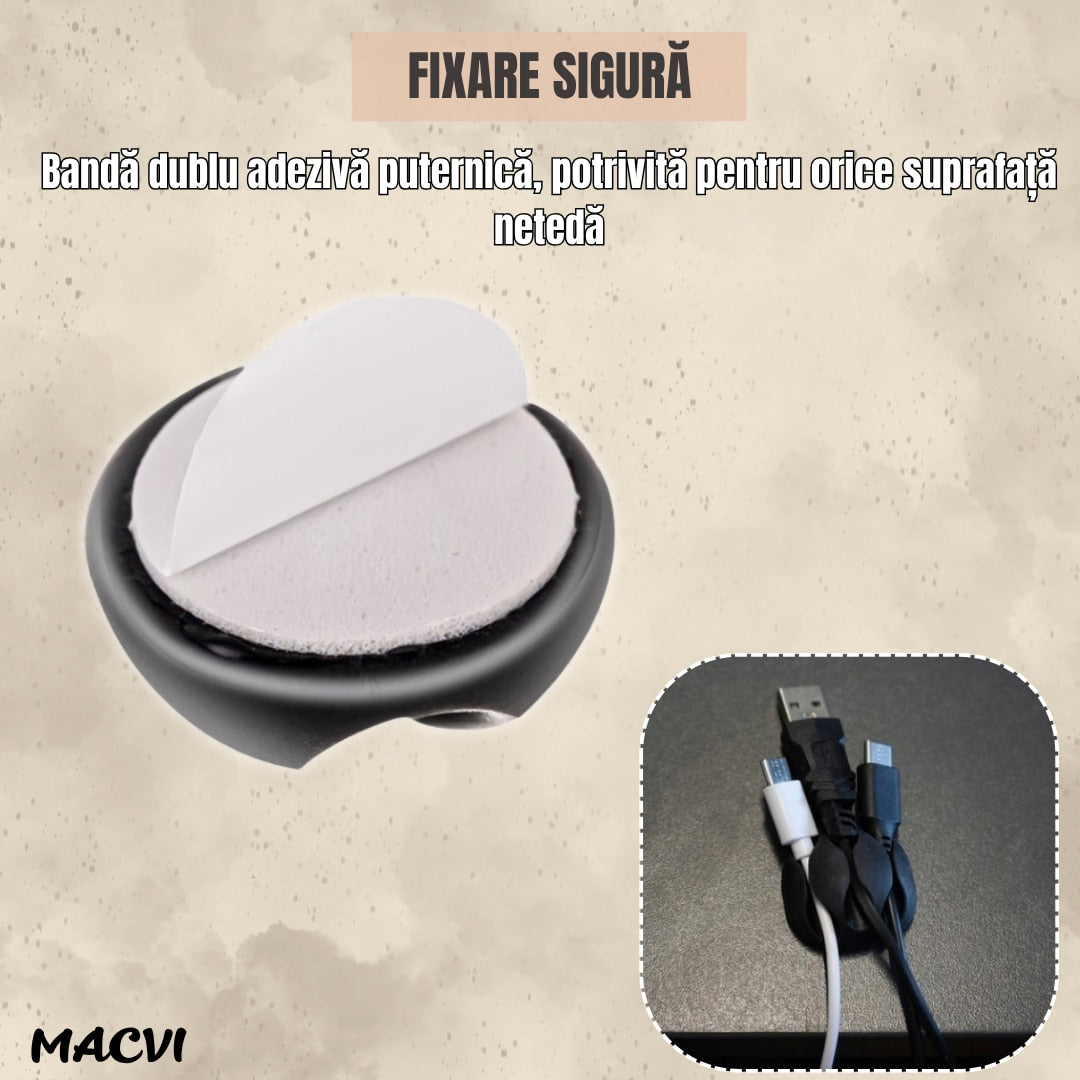 Set Macvi® suport organizare cabluri, 10 bucati, 5 dimensiuni diferite, autoadeziv, negru