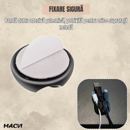 Set Macvi® suport organizare cabluri, 10 bucati, 5 dimensiuni diferite, autoadeziv, negru