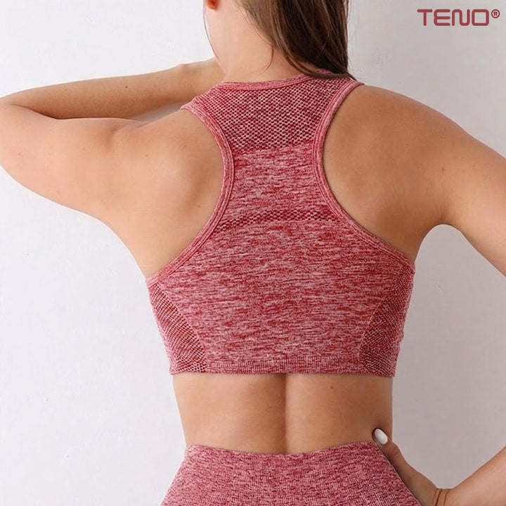 Set Costum Fitness din 2 Piese Teno®, colanti si bustiera, material respirabil, uscare rapida, elasticitate ridicata, one-size, roz