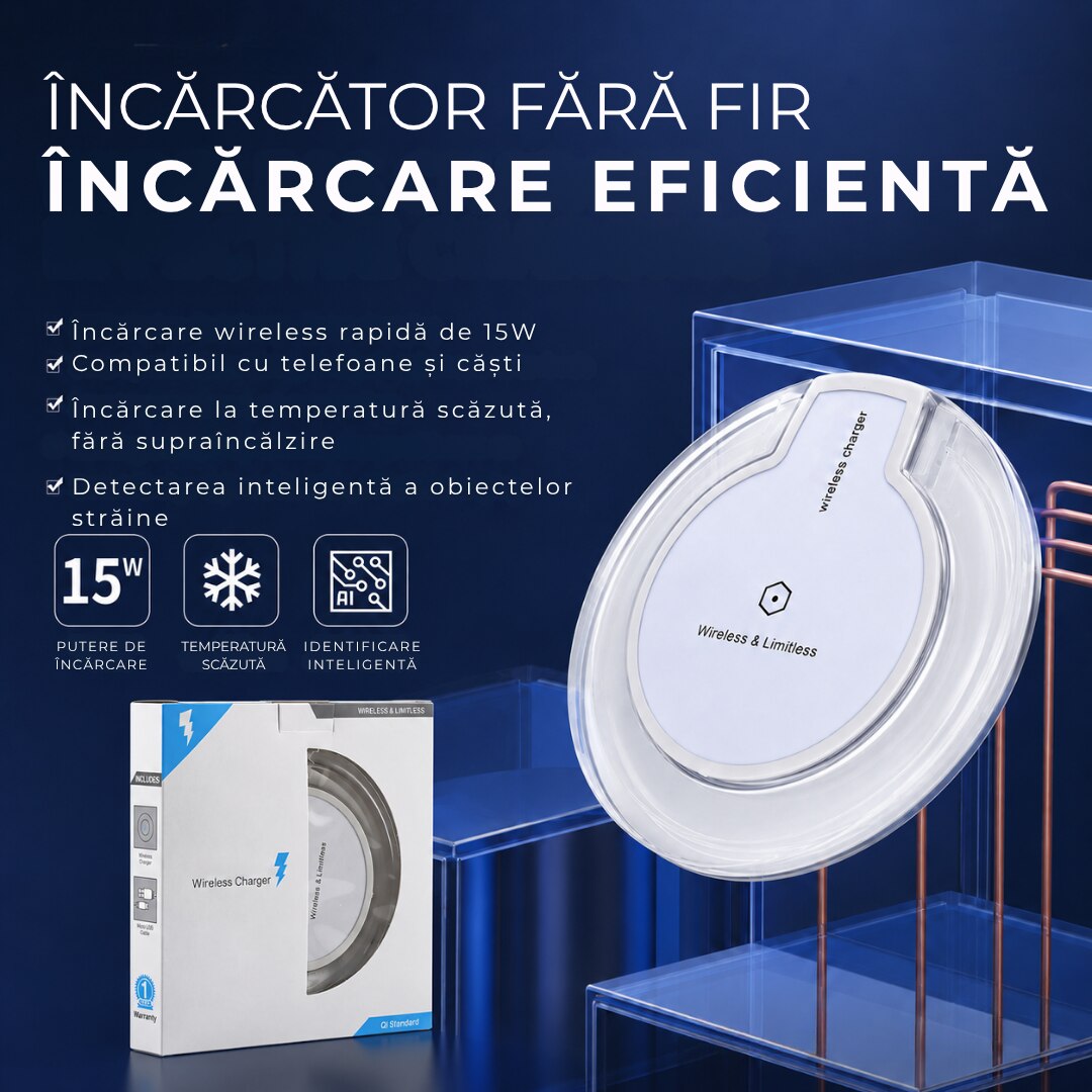 Incarcator wireless MACVI® wireless alb cablu microusb inclus, universal