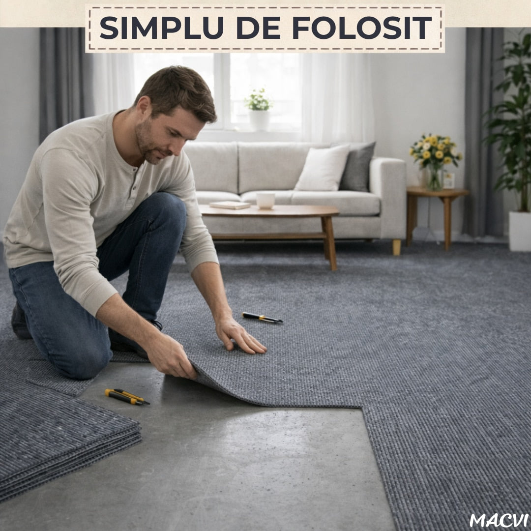 Mocheta scari Macvi® dale autoadezive 60x60 cm, 1 buc. mocheta textila, ajustabila, montaj rapid fara unelte, curatare usoara, potrivita pentru scari, camera copiilor, dressing, aplicare rapida