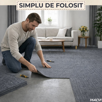 Mocheta scari Macvi® dale autoadezive 60x60 cm, 1 buc. mocheta textila, ajustabila, montaj rapid fara unelte, curatare usoara, potrivita pentru scari, camera copiilor, dressing, aplicare rapida