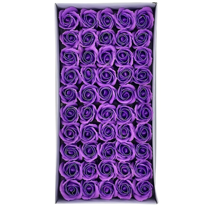 Set 50 trandafiri din sapun, 5x5 cm, calitate premium, decor si cadou elegant, Mov