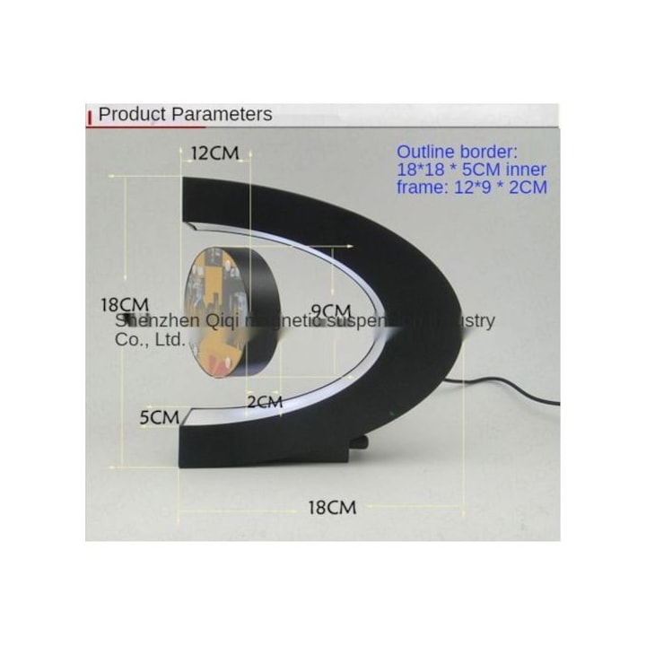 Rama Foto Plutitoare MACVI C Shape, LED Multicolor, Negru, 18x17x8.5cm