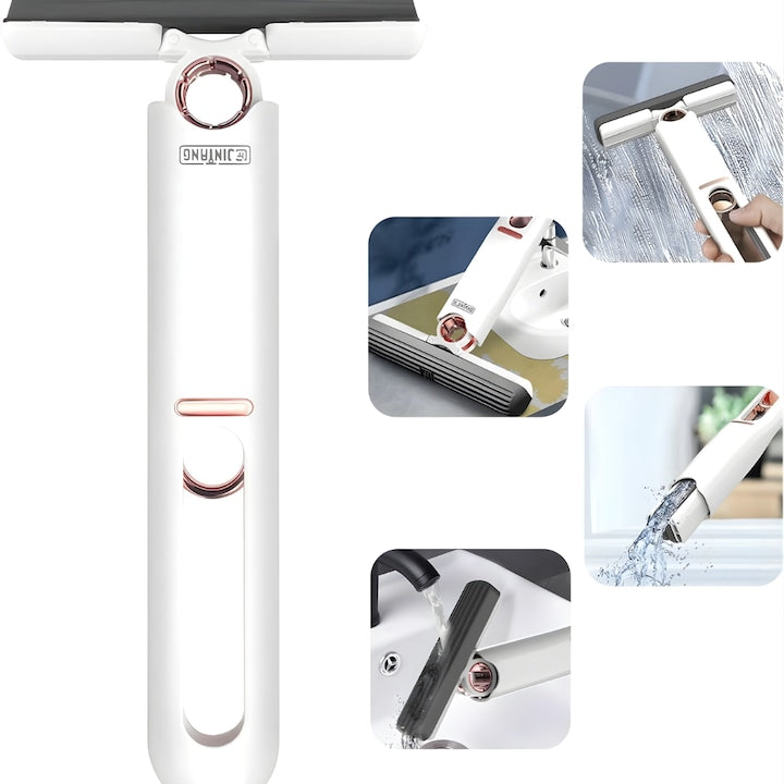 Mini Mop Macvi® pentru Curatarea Suprafetelor si Geamurilor, Sistem de Storcere Buretel, Rotativ, Portabil, 29 cm, Alb