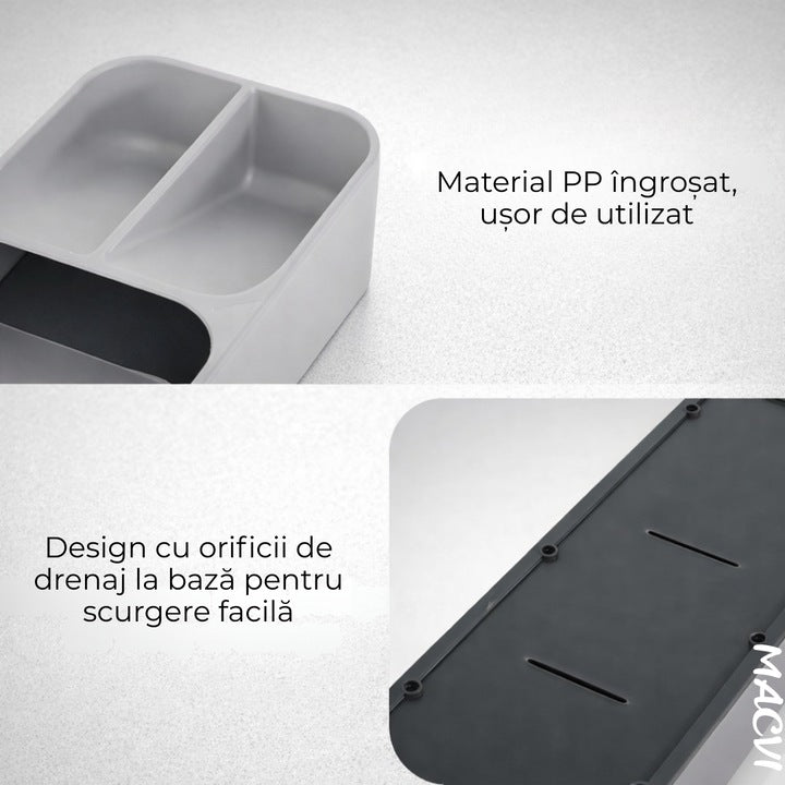 Suport tacamuri Macvi® organizator compact material durabil design modern stabilitate sporita culoare gri
