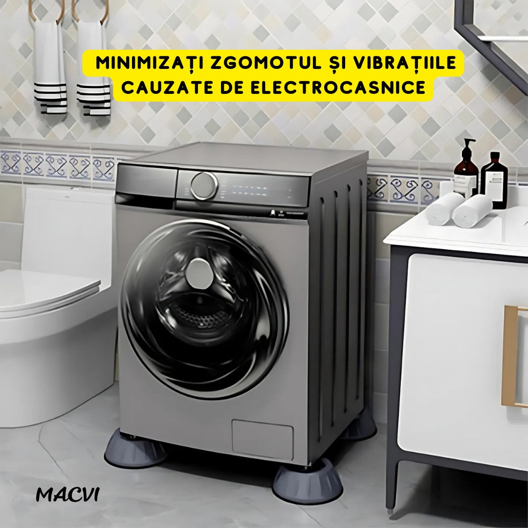 Set 4 Suporturi Antivibratii Macvi® din Cauciuc Natural Antizgomot si Antiderapante pentru Masini de Spalat, Uscatoare si Frigidere