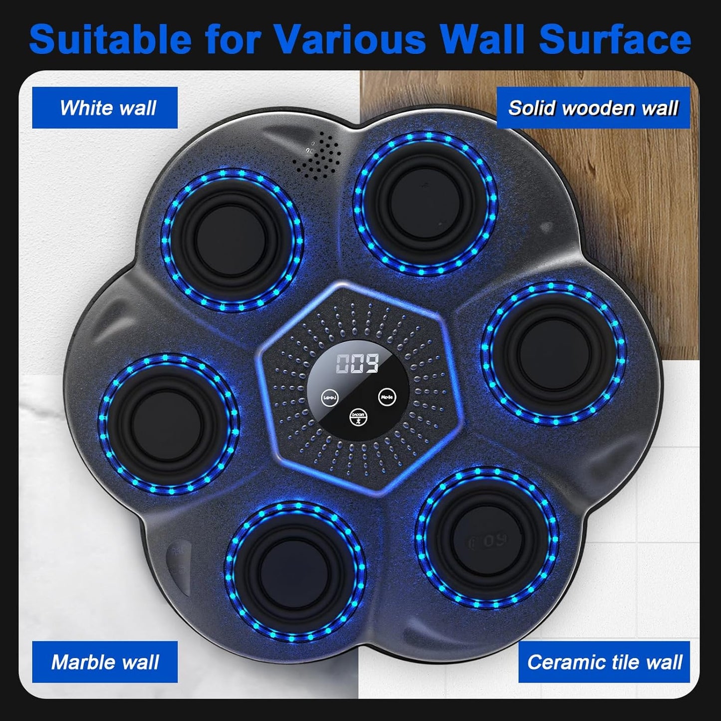 Placa de box inteligenta MACVI® cu muzica si LED, aparat de antrenament perete cu Bluetooth, reactie rapida, manusi de box incluse