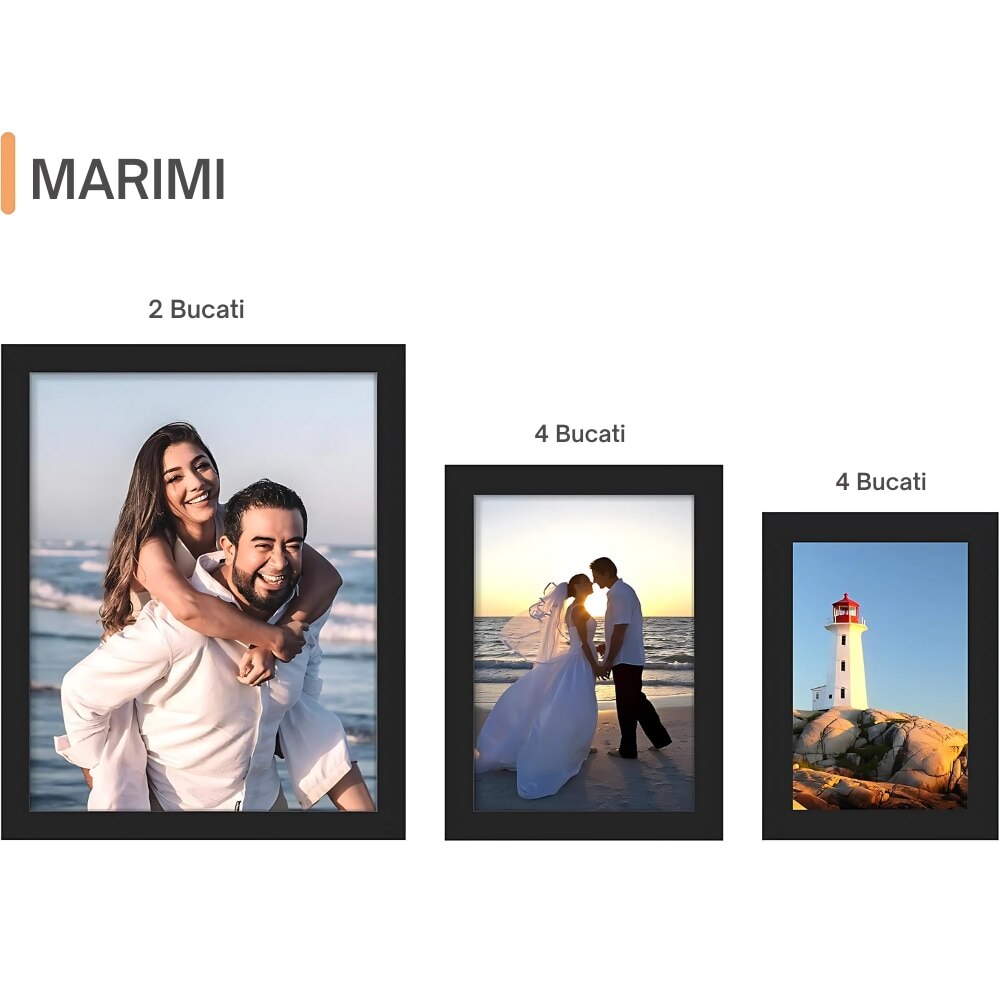 Colaj 10 rame foto Macvi®, negru, material premium, design clasic si rezistent, dimensiuni mixte pentru aranjamente creative, decor elegant pentru perete
