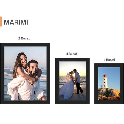 Colaj 10 rame foto Macvi®, negru, material premium, design clasic si rezistent, dimensiuni mixte pentru aranjamente creative, decor elegant pentru perete