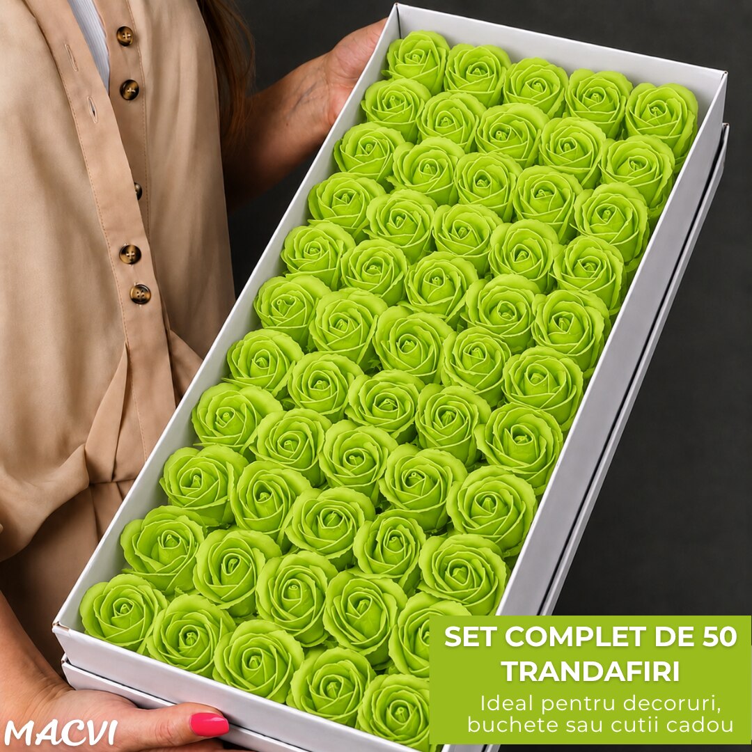 Set 50 trandafiri din sapun, 5x5 cm, calitate premium, decor si cadou elegant, Verde Lime