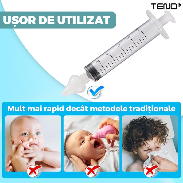 Set 2 Bucati Irigator / Dus Nazal Teno®, dispozitiv curatare sinusuri si decongestie nazala, cap din silicon, 10ml, transparent