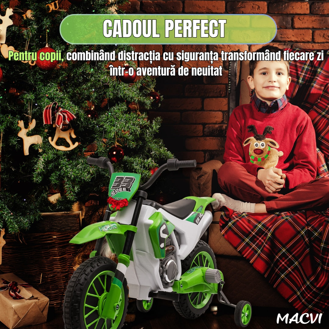 MOTOCICLETA CU ROTI AJUTATOARE VERDE