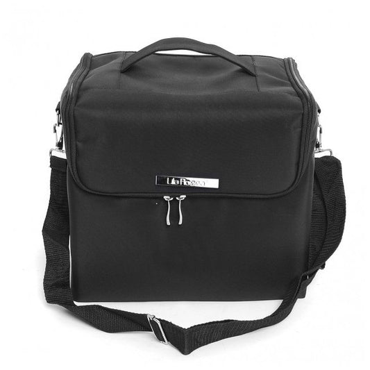 Portfard cosmetic Macvi® cu capacitate mare, material canvas rezistent, design clasic negru, 19.8x24.5x27.5 cm