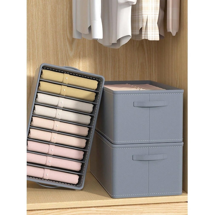 Organizator haine, MACVI, 9 compartimente, pliabil, rigidizat, gri, 44x25x20cm
